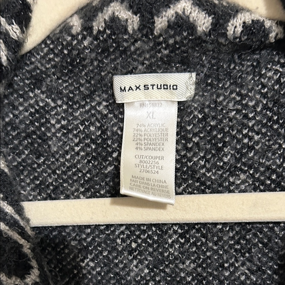 Max Studio  Cozy Black Charcoal Patterned Open-Front Women's Cardigan Sweater XL - Picture 8 of 10